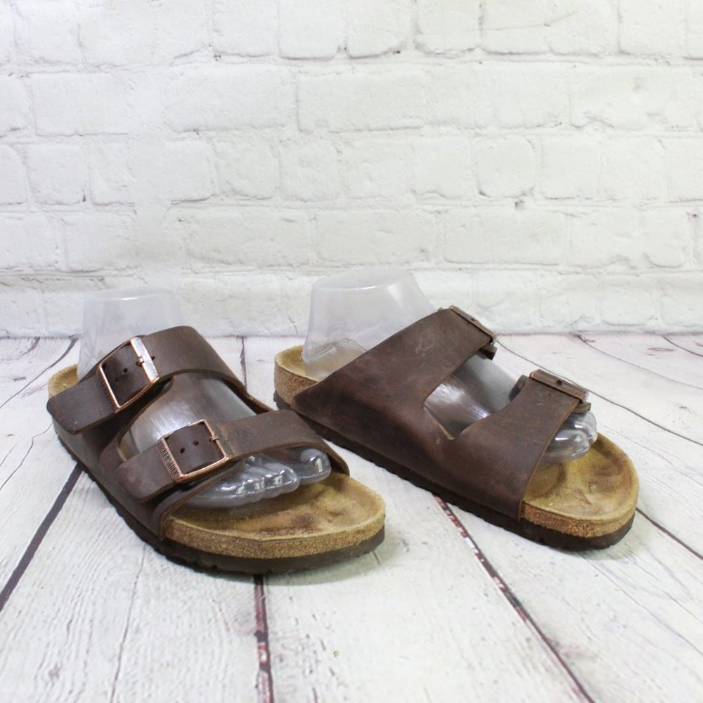 Birkenstock Unisex Brown Leather Slip On Two Straps Buckled Sandals Size 10 - Picture 3 of 8